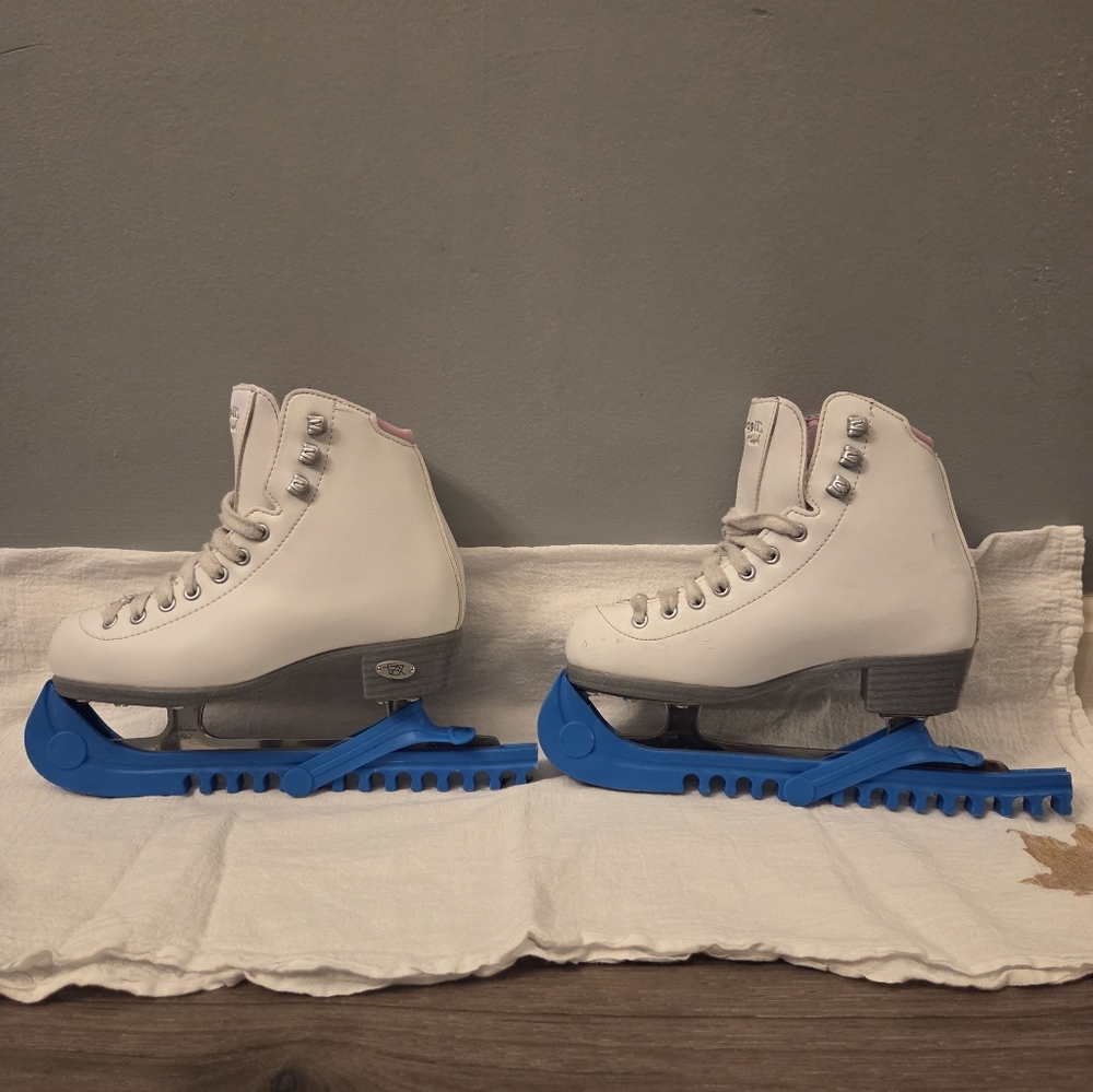 White Ice Skates with Blue Guards